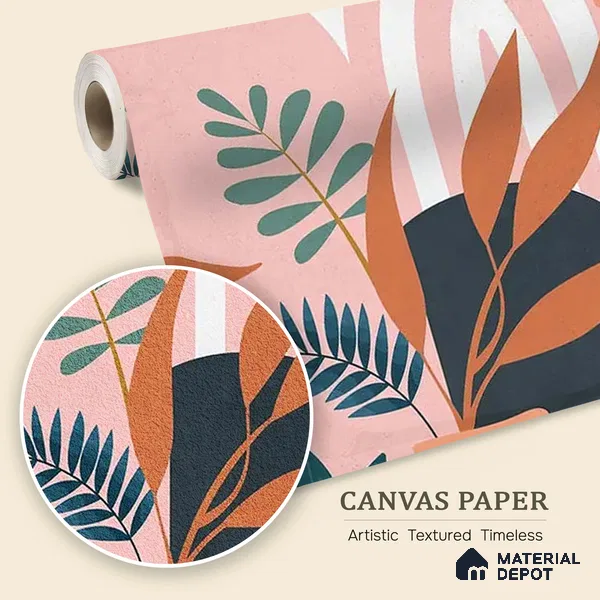 WP 04265 B | Boho Botanica | Blush Pink Tropical Leaf Look Wallpaper Canvas (Customised Size)
