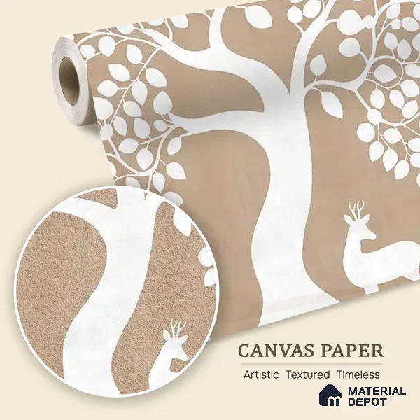 Beige Pichwai Tree of Life Canvas Wallpaper for Pooja and Living Rooms