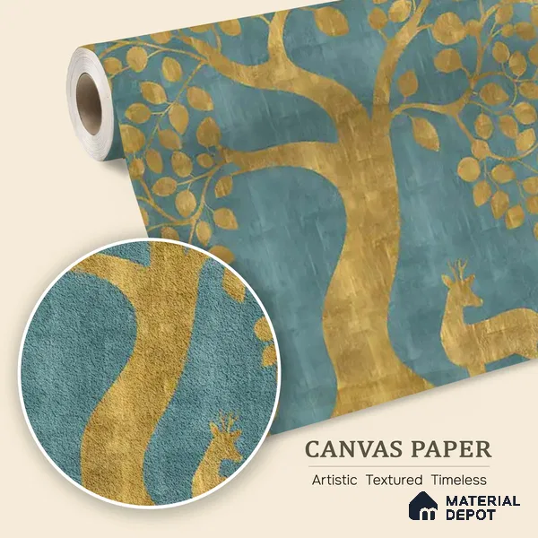 Blue Pichwai Tree of Life Canvas Wallpaper for Pooja and Living Rooms