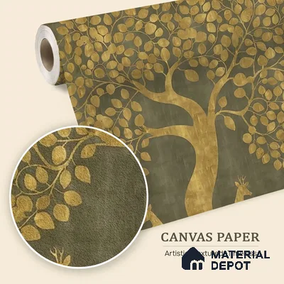 Tree of Life Canvas Wallpaper in Style of Pichwai Art Form Customised for Rooms Green