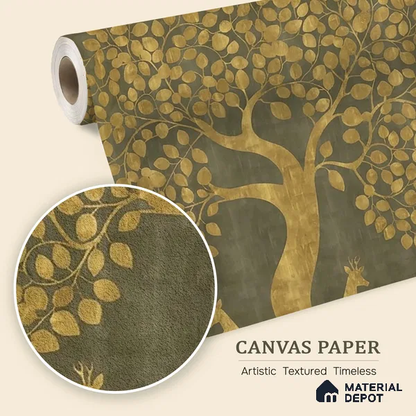 Tree of Life Canvas Wallpaper in Style of Pichwai Art Form Customised for Rooms Green