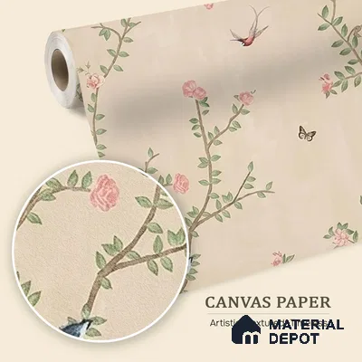 Bagiya, Peacock Chinoiserie in Indian Style, Clay Beige, Customised Canvas Wallpaper