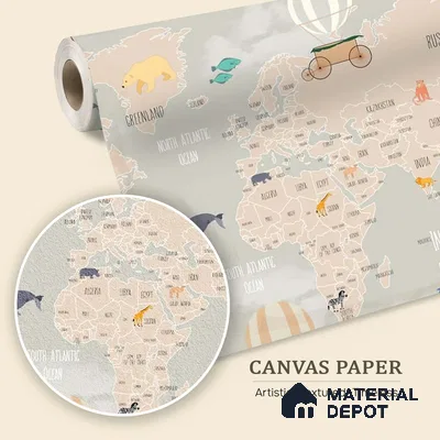 Pastel Kids Bedroom Customised Canvas Wallpaper of World Map