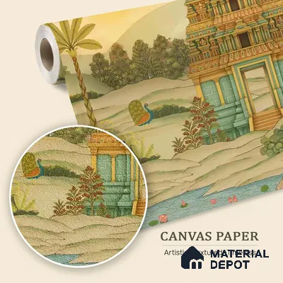 Gopuram Vatika Canvas Wallpaper in South Indian Style, Customised