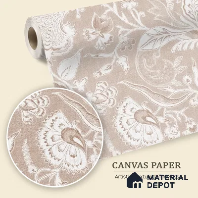 Bahaar Indian Floral Wallpaper | Canvas 6 Meter x 20 Inc Dusty Rose Beige