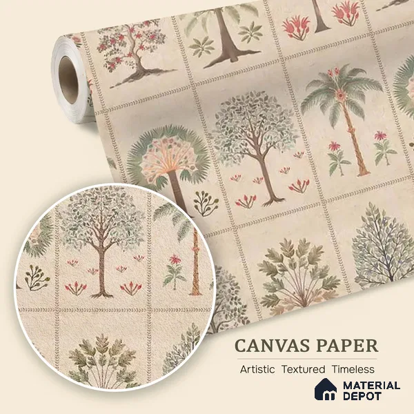 Beige Botanical Bliss Canvas wallpaper Customised for Walls