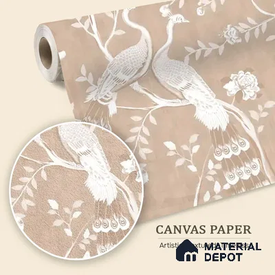 Morni, Peacock Chinoiserie Canvas Wallpaper, Clay Beige Customised Wallpaper
