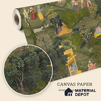Kanhaiya: Radha and Krishna's Golden Embrace Canvas(Premium)