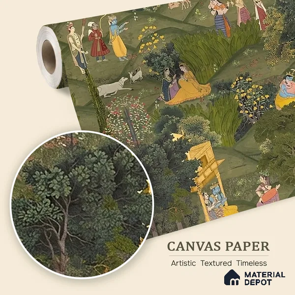 Kanhaiya: Radha and Krishna's Golden Embrace Canvas(Premium)