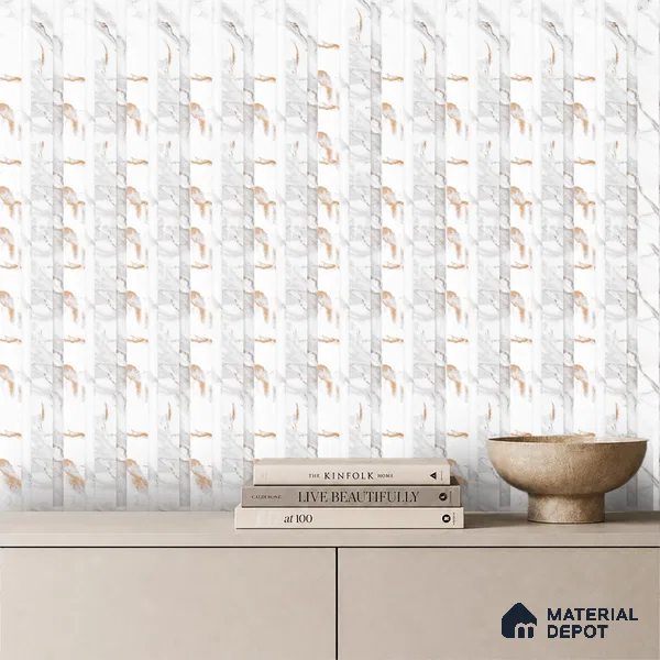Ivory Pearl Marble Look PN 06086 9.5 ft x 4.6 inch Charcoal Panel - 8 mm | Suitable for Feature Wall, TV Unit & Living Room | Width is Subjected to 5% Variation