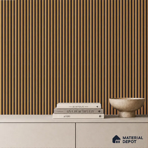 Brown Wooden Louver PN 05293 8 ft x 4.8 inch Charcoal Panel - 12 mm | Suitable for Feature Wall, TV Unit & Living Room | Width is Subjected to 5% Variation