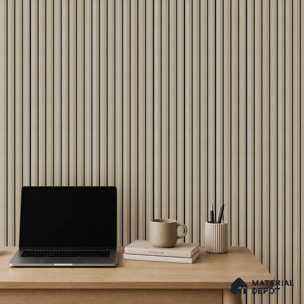Beige Plain Colour Louver PN 05315 8 ft x 4.7 inch Charcoal Panel - 12 mm | Suitable for Feature Wall, TV Unit & Living Room | Width is Subjected to 5% Variation