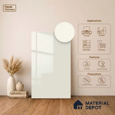 Fluted Solid Color Look LM 23459 (A GLT 07) Opulent Cream 8 ft x 4 ft Glittery Flute High Gloss Finish Decorative Laminate - 1 mm | Suitable for TV Unit, Wardrobe, Kitchen Cabinets