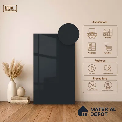 Fluted Solid Color Look LM 23460 (A GLT 06) Deep Navy 8 ft x 4 ft Glittery Flute High Gloss Finish Decorative Laminate - 1 mm | Suitable for TV Unit, Wardrobe, Kitchen Cabinets