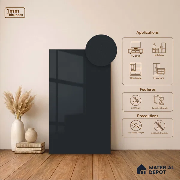 Fluted Solid Color Look LM 23460 (A GLT 06) Deep Navy 8 ft x 4 ft Glittery Flute High Gloss Finish Decorative Laminate - 1 mm | Suitable for TV Unit, Wardrobe, Kitchen Cabinets