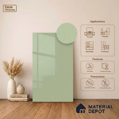LM 23462 (A GLT 04) Lush Mint 8 ft x 4 ft Glittery Flute High Gloss Finish Decorative Laminate - 1 mm | Suitable for Living Room, Kitchen, Office