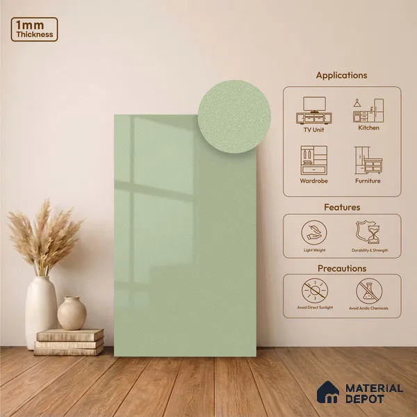 LM 23462 (A GLT 04) Lush Mint 8 ft x 4 ft Glittery Flute High Gloss Finish Decorative Laminate - 1 mm | Suitable for Living Room, Kitchen, Office
