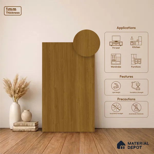 Wooden Look LM 23464 Golden Honey 8 ft x 4 ft Alder Ridge Finish Decorative Laminate - 1 mm | Suitable for TV Unit, Wardrobe, Kitchen Cabinets