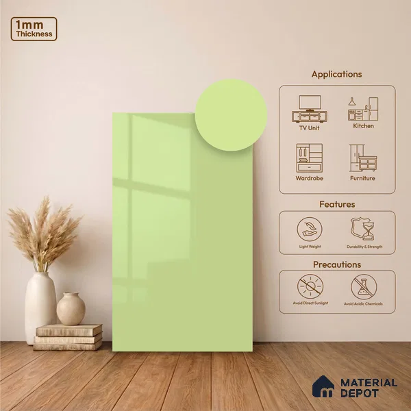 LM 23482 (HG 429) Pastel Yellow 8 ft x 4 ft High Gloss Finish Decorative Laminate - 1 mm | Suitable for Living Room, Kitchen, Office