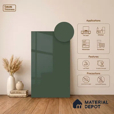 LM 23483 (HG 415) Satin Olive 8 ft x 4 ft High Gloss Finish Decorative Laminate - 1 mm | Suitable for Living Room, Kitchen, Office