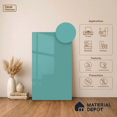 LM 23487 (HG 430) Sky Blue 8 ft x 4 ft High Gloss Finish Decorative Laminate - 1 mm | Suitable for Living Room, Kitchen, Office