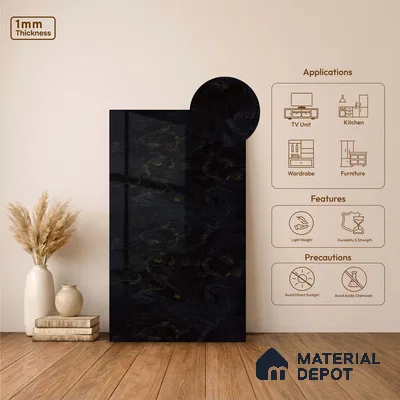 LM 23488 (HG 7111) Golden Vein Gloss 8 ft x 4 ft High Gloss Finish Decorative Laminate - 1 mm | Suitable for TV Unit, Wardrobe, Kitchen Cabinets