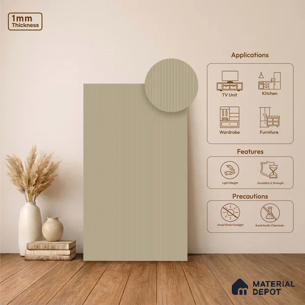 Fluted Solid Color Look LM 23490 (MF 412) Rosette Glow 8 ft x 4 ft Micro Fluted Finish Decorative Laminate - 1 mm | Suitable for TV Unit, Wardrobe, Kitchen Cabinets