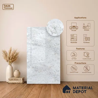 LM 23492 Nebula Stone 8 ft x 4 ft High Gloss Finish Decorative Laminate - 1 mm | Suitable for TV Unit, Wardrobe, Kitchen Cabinets