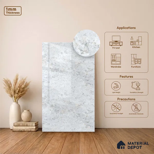 LM 23492 Nebula Stone 8 ft x 4 ft High Gloss Finish Decorative Laminate - 1 mm | Suitable for TV Unit, Wardrobe, Kitchen Cabinets