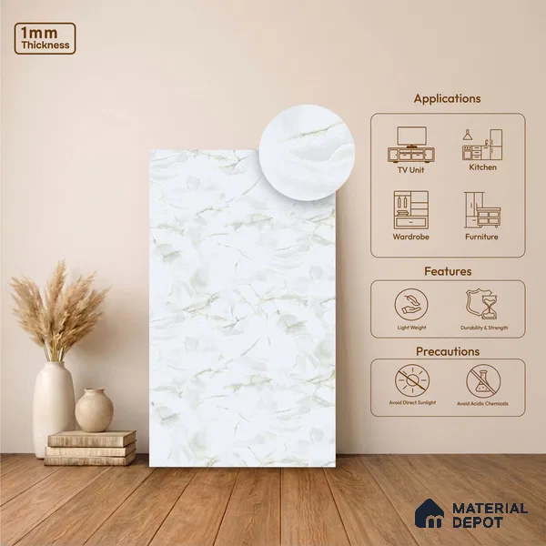 LM 23498 lcy Mist 8 ft x 4 ft Absolute Trend Finish Decorative Laminate - 1 mm | Suitable for TV Unit, Wardrobe, Kitchen Cabinets