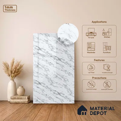 LM 23500 Calacatta Cloud 8 ft x 4 ft High Gloss Finish Decorative Laminate - 1 mm | Suitable for TV Unit, Wardrobe, Kitchen Cabinets