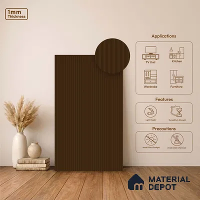 Fluted Solid Color Look LM 23502 Cedar plank 8 ft x 4 ft Bamboo Bliss Finish Decorative Laminate - 1 mm | Suitable for TV Unit, Wardrobe, Kitchen Cabinets