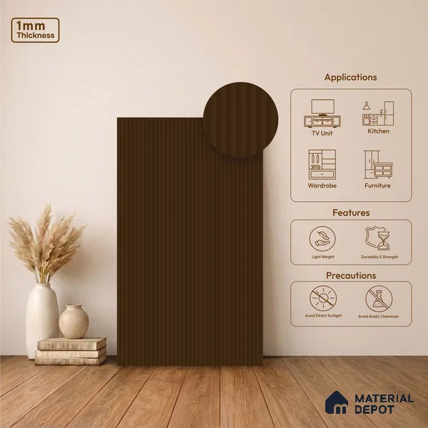 Fluted Solid Color Look LM 23502 Cedar plank 8 ft x 4 ft Bamboo Bliss Finish Decorative Laminate - 1 mm | Suitable for TV Unit, Wardrobe, Kitchen Cabinets