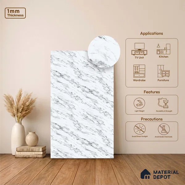 LM 23506 (AT 07 7283) Calacatta Cloud 8 ft x 4 ft Aurora Twilight Finish Decorative Laminate - 1 mm | Suitable for TV Unit, Wardrobe, Kitchen Cabinets