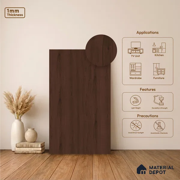 Wooden Look LM 23509 Midnight Mahogany 8 ft x 4 ft Amber Oak Finish Decorative Laminate - 1 mm | Suitable for TV Unit, Wardrobe, Kitchen Cabinets