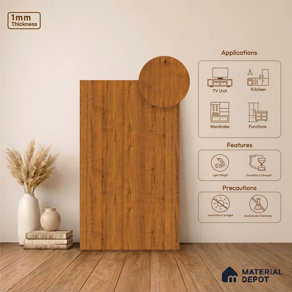 Wooden Look LM 23513 (AO 09 7116) Sun Dappled 8 ft x 4 ft Amber Oak Finish Decorative Laminate - 1 mm | Suitable for TV Unit, Wardrobe, Kitchen Cabinets