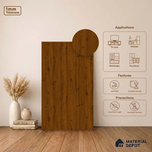 Wooden Look LM 23514 Urban Timber 8 ft x 4 ft Almond Finish Decorative Laminate - 1 mm | Suitable for TV Unit, Wardrobe, Kitchen Cabinets