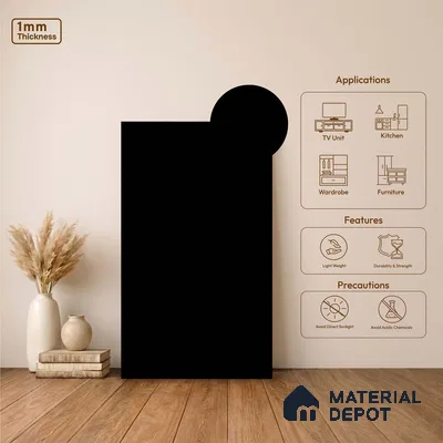 LM 23525 (SMT 405) Deep Black 8 ft x 4 ft Super Matte Finish Decorative Laminate - 1 mm | Suitable for Living Room, Kitchen, Office