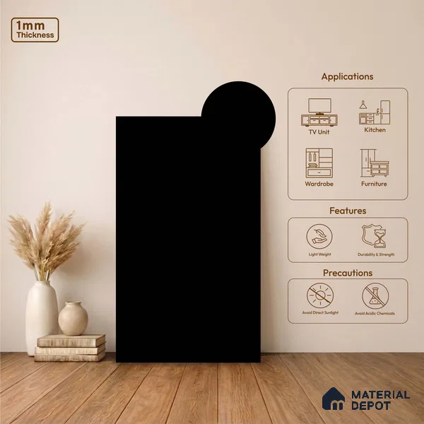 LM 23525 (SMT 405) Deep Black 8 ft x 4 ft Super Matte Finish Decorative Laminate - 1 mm | Suitable for Living Room, Kitchen, Office