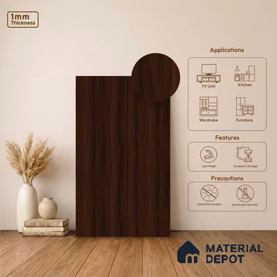 Wooden Look LM 23529 (AR 30 7297) Dark Walnut 8 ft x 4 ft Antique Real Finish Decorative Laminate - 1 mm | Suitable for TV Unit, Wardrobe, Kitchen Cabinets
