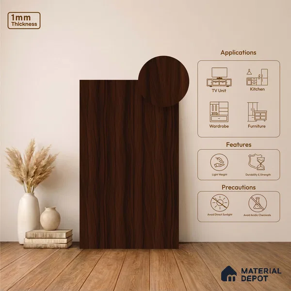 Wooden Look LM 23529 (AR 30 7297) Dark Walnut 8 ft x 4 ft Antique Real Finish Decorative Laminate - 1 mm | Suitable for TV Unit, Wardrobe, Kitchen Cabinets
