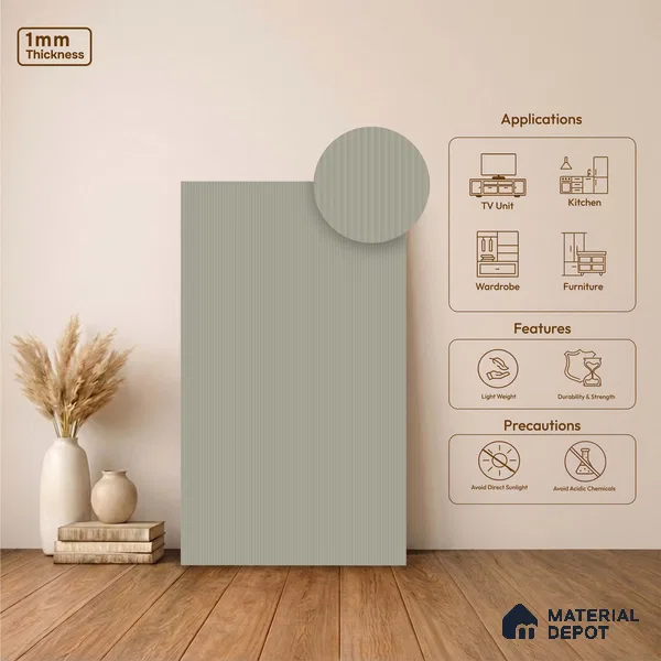 Fluted Solid Color Look LM 23531 Dulux Waterlily Blush 8 ft x 4 ft Micro Fluted Finish Decorative Laminate - 1 mm | Suitable for TV Unit, Wardrobe, Kitchen Cabinets