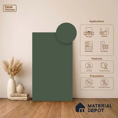 LM 23532 (SMT 415) Satin Olive 8 ft x 4 ft Super Matte Finish Decorative Laminate - 1 mm | Suitable for Living Room, Kitchen, Office