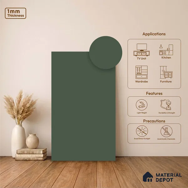 LM 23532 (SMT 415) Satin Olive 8 ft x 4 ft Super Matte Finish Decorative Laminate - 1 mm | Suitable for Living Room, Kitchen, Office