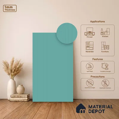 Fluted Solid Color Look LM 23533 (MF 430) Sky Blue 8 ft x 4 ft Micro Fluted Finish Decorative Laminate - 1 mm | Suitable for TV Unit, Wardrobe, Kitchen Cabinets