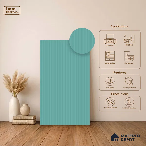 Fluted Solid Color Look LM 23533 (MF 430) Sky Blue 8 ft x 4 ft Micro Fluted Finish Decorative Laminate - 1 mm | Suitable for TV Unit, Wardrobe, Kitchen Cabinets