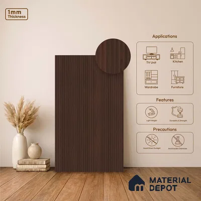 Wooden Fluted Look LM 23534 Wenge Wood 8 ft x 4 ft Bamboo Bliss Finish Decorative Laminate - 1 mm | Suitable for TV Unit, Wardrobe, Kitchen Cabinets