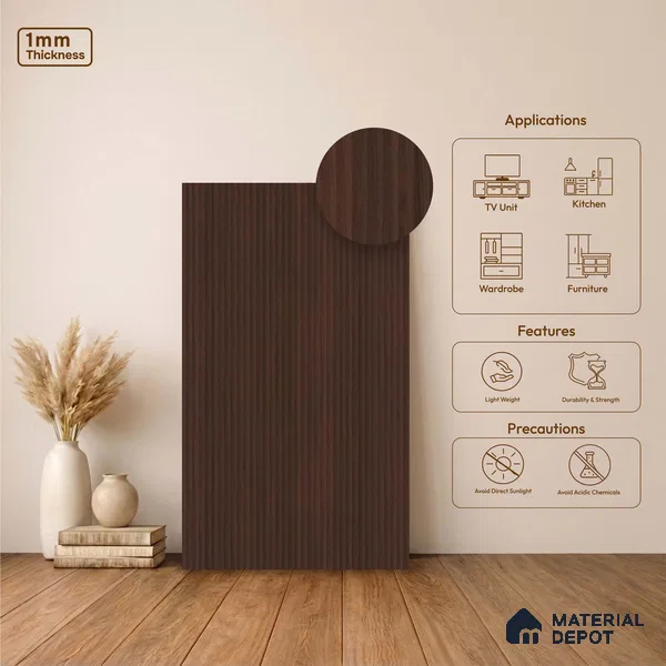 Wooden Fluted Look LM 23534 Wenge Wood 8 ft x 4 ft Bamboo Bliss Finish Decorative Laminate - 1 mm | Suitable for TV Unit, Wardrobe, Kitchen Cabinets