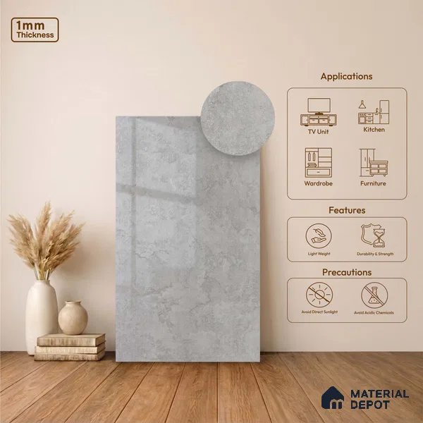 LM 23539 Moonstone Shimmer 8 ft x 4 ft High Gloss Finish Decorative Laminate - 1 mm | Suitable for TV Unit, Wardrobe, Kitchen Cabinets