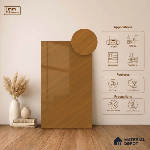 Wooden Look LM 23544 Honeydew Maple 8 ft x 4 ft Silky PU Finish Decorative Laminate - 1 mm | Suitable for TV Unit, Wardrobe, Kitchen Cabinets